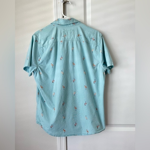 Hollister men's collared button down shirt Medium teal flamingos resortwear Prep - Picture 4 of 8